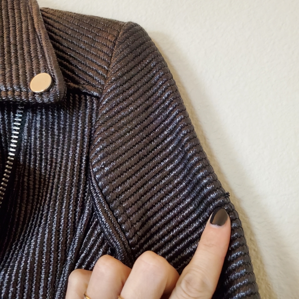 Veronica Beard Metallic Pinstripe Moto Jacket - Size 2 - Picture 9 of 16